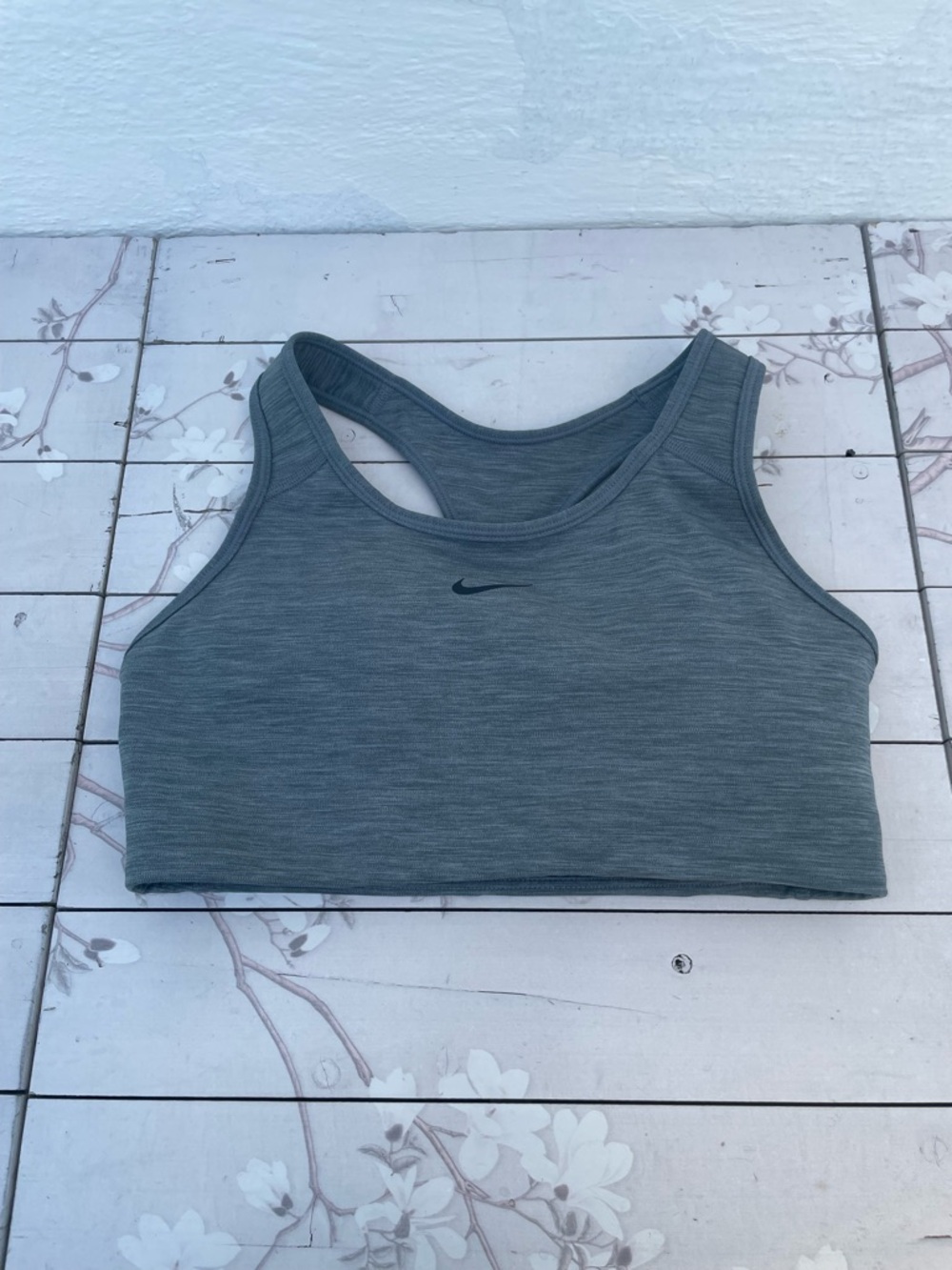 Nike Heather Gray Racerback Sports Bra with Black Swoosh
